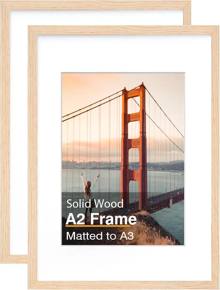 KINKINK 2 Pack A2 Picture Frame Solid Wood White Oak Frames