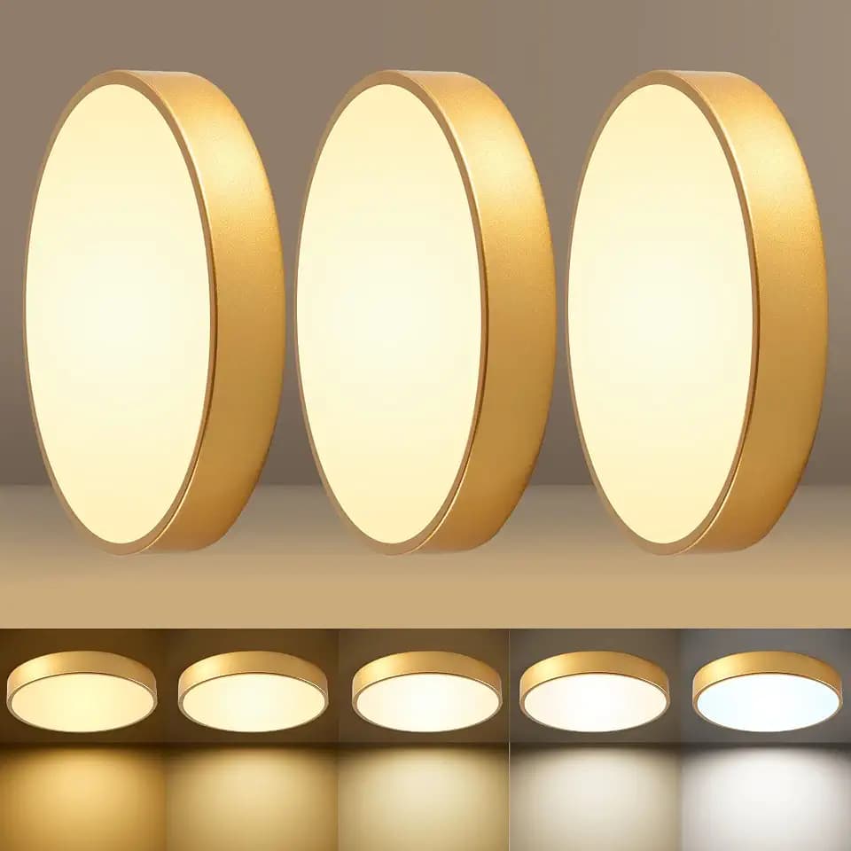 Flush Mount Ceiling Light Fixtures Gold LED 5CCT 12In 24W 3Pack