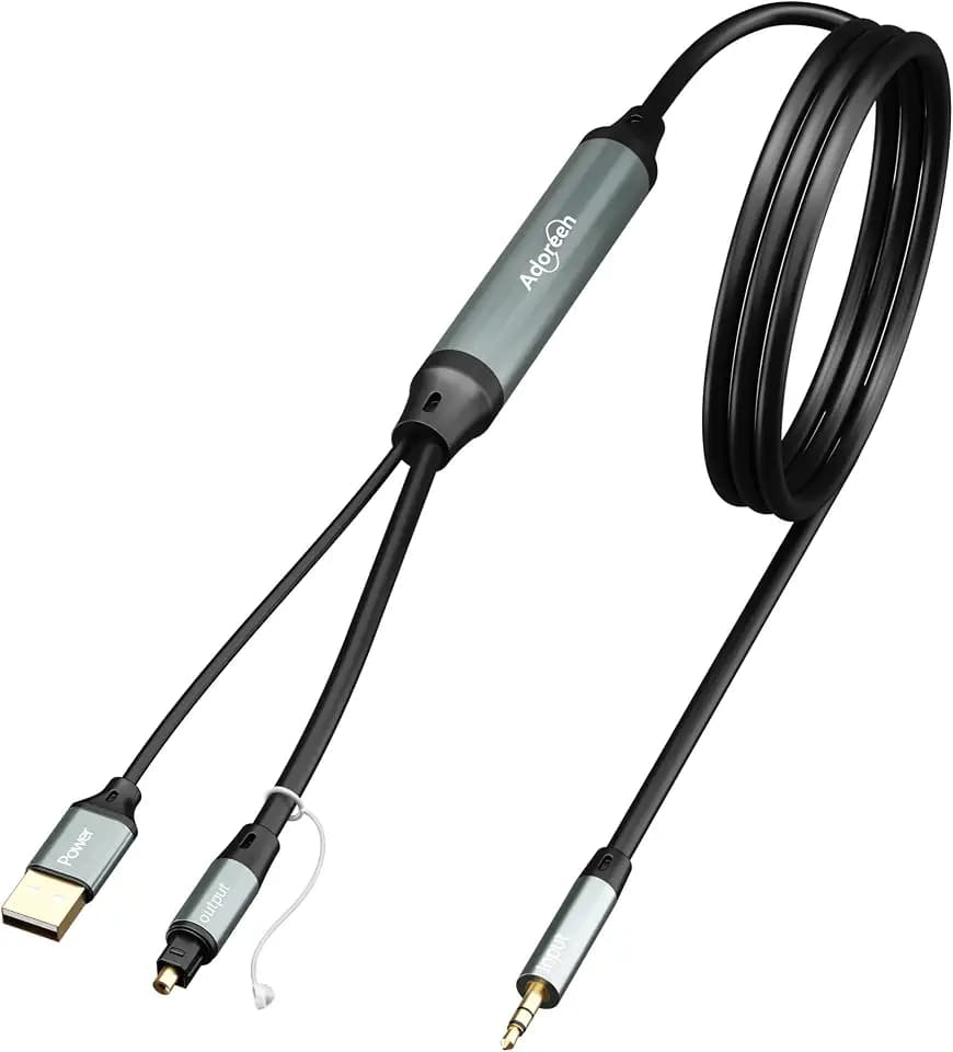 Adoreen Unidirectional 1/8" 3.5mm AUX Input to SPDIF/Toslink Output Optical Adapter Cable 10 Ft, Analog to Digital Audio Converter for Laptop PC Projector Gaming Consoles to Soundbar Amplifier