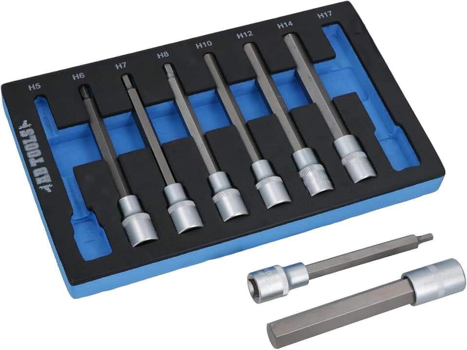 1/2" Drive Allen Hex Key Sockets Extra Long 140mm 5mm - 17mm 8pc Set