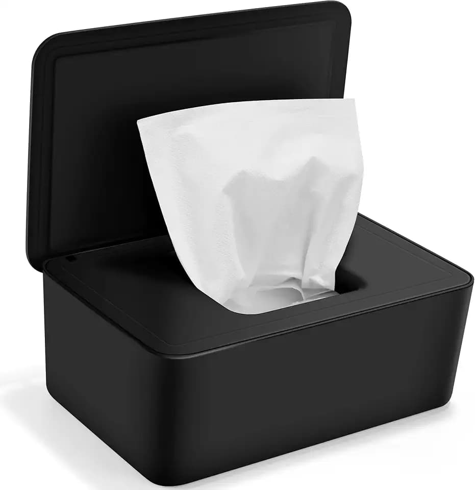 Feuchttücher Box Mit Deckel - Für Feuchtes Toilettenpapier und Baby Feuchttücher - Schwarz - Feuchtpapierbox für Draussen, Zuhause und Büro