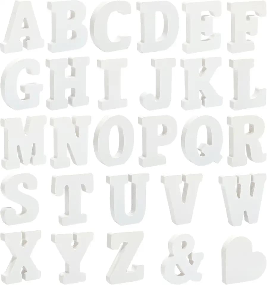3 Inch 56 Pieces White Wood Letters Table Standing Alphabet Letters for Crafts Wedding Party Home Decor