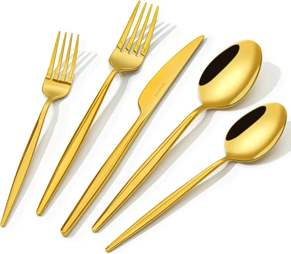 18/10 Silverware Set for 4, 20 Piece Gold Stainless Steel Flatware Cutlery