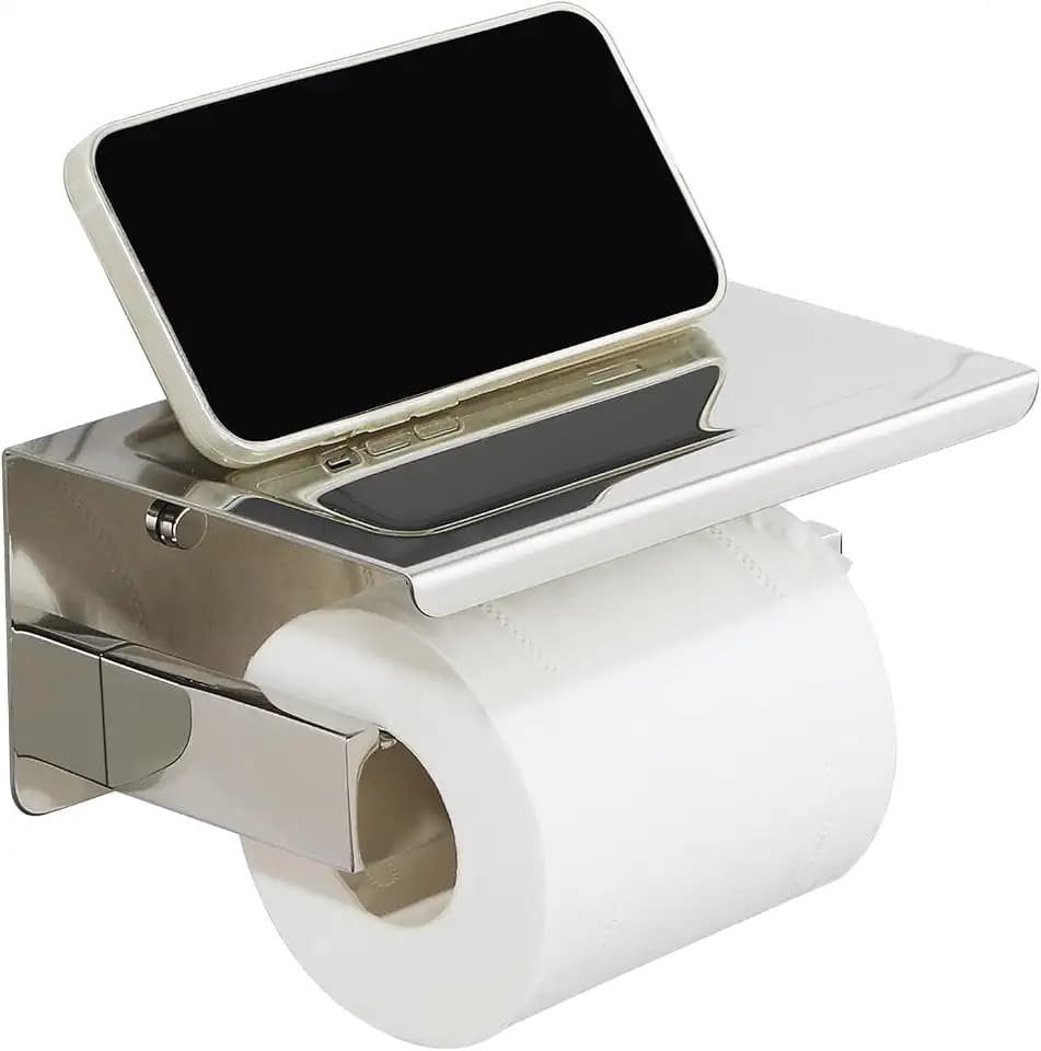 Alise Toilet Paper Holder with Shelf Wall Mount,Adhesive or Drill,Chrome