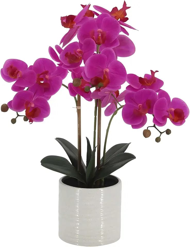 Faux Orchid Plant 23" Tall, Realistic Touch Leaves, Potted Phalaenopsis Artificial Plants Indoor for Home Decor Small Office Home Living Room-Dark Pink