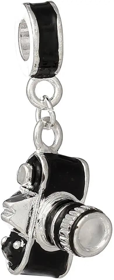 Sexy Sparkles Photographer Camera Dangle Charm Bead – One-Sided Zinc Alloy Charm, Compatible with European, Biagi, Chamilia, Zable, and Troll Chains, Slide-On Core for Snake Chain Bracelets
