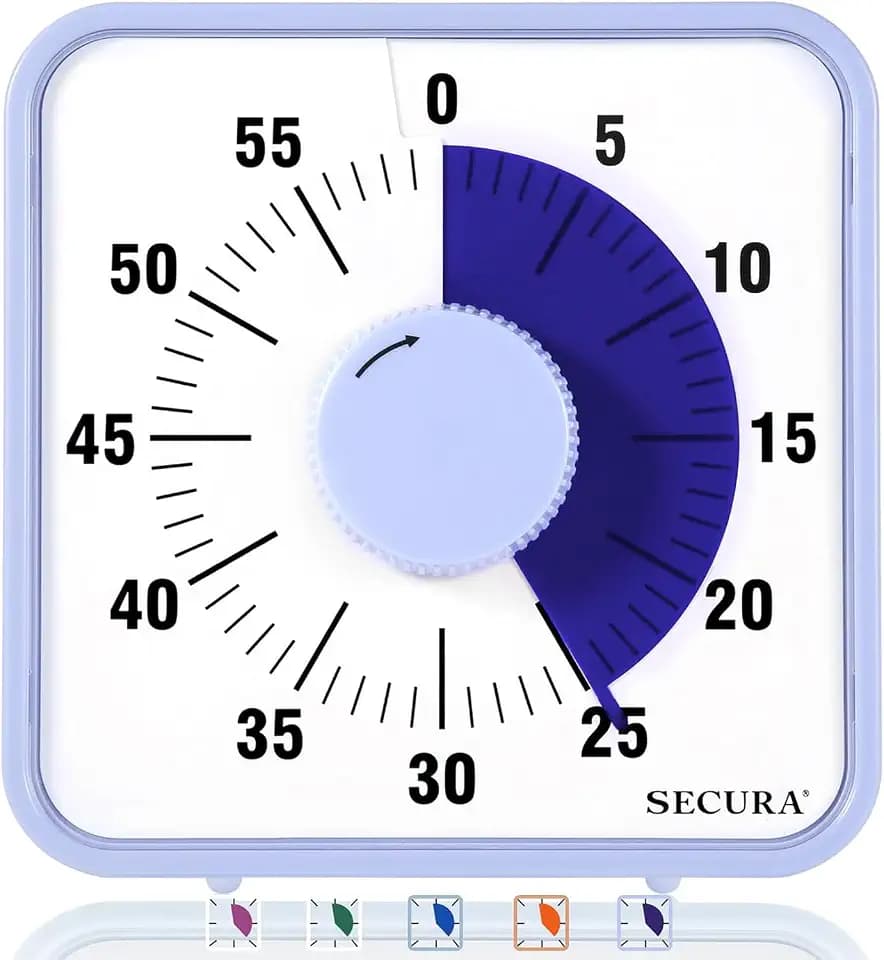 Secura 60-Minute Visual Countdown Timer, 7.5-Inch Oversize Classroom Visual Timer for Kids and Adults, Durable Mechanical Kitchen Timer Clock with Magnetic Backing (Violet)