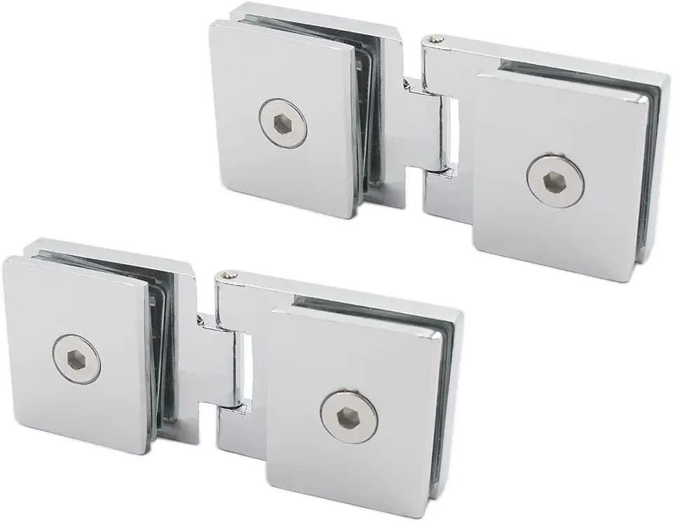 2 Pack 180 Degree Shower Hinges, Heavy Duty Glass Door Clamps, Zinc Alloy Brushed Finish for 5-8mm Glass