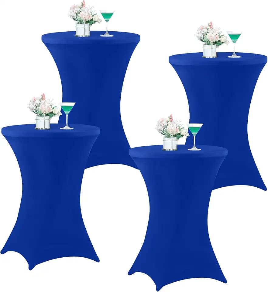 Wolkemer 4 Pack Spandex Cocktail Table Cover Royal Blue High Top Square Coners Table Covers Round Stretch Table Cloths Fitted Tablecloth for Wedding Birthday Party Bar Banquet 32 X 43 Inch