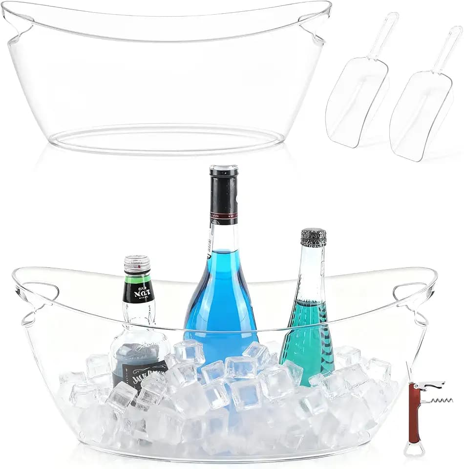 Ice Buckets for Parties, 2 Pack 5.5L Clear Acrylic Champagne Beverage Buckets Tub with Scoops & Wine Bottle Opener, Large Ice Bucket for Mimosa Bar, Wine, Beer, Cocktails & Drinks (3-5 Bottles)