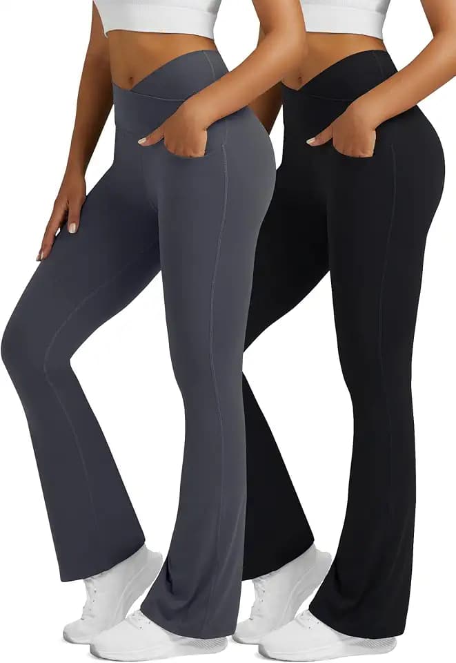 Womens Flare Leggings with Pockets Yoga Pants for Women Crossover