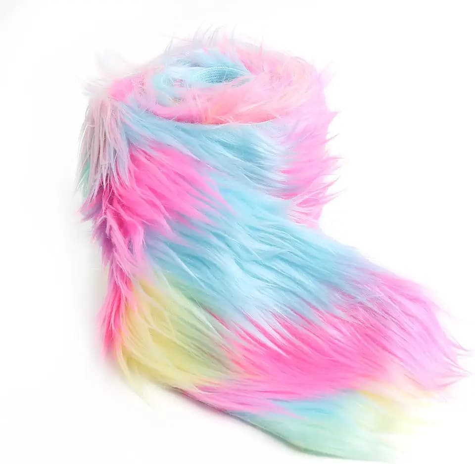 Shaggy Plush Faux Fur Fabric Precut Strips Rainbow Fur Fluffy Fuzzy Craft Fur for Christmas Decoration DIY Craft Gnomes Beard Hair Dwarf Cosplay Costume (Rainbow, 4x60 inch)
