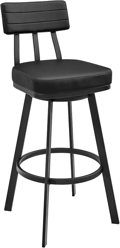 Armen Living Benjamin Swivel Counter Stool in Black Metal with Black Faux Leather