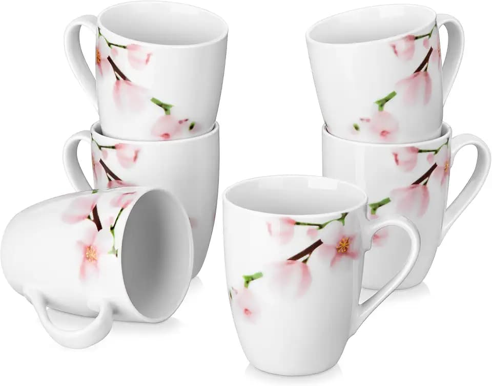 VEWEET Coffee Mugs Set of 6, 11 OZ Floral Ceramic Mugs, ANNIE
