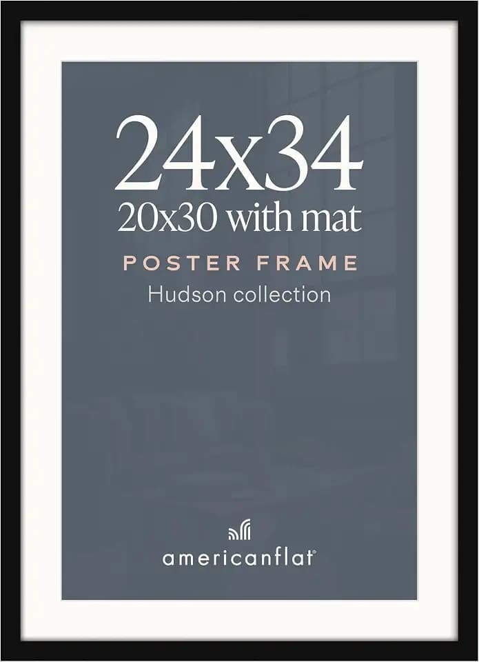 Americanflat 24x34 Poster Frame - Matted to 20x30 - Engineered Wood - Black