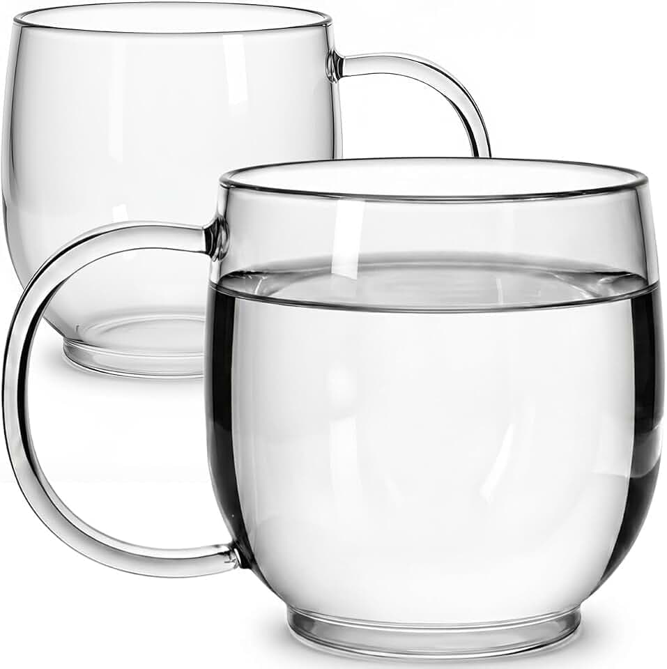 Aquach 20oz Glass Coffee Mugs Set of 2, Clear Borosilicate Tea Cups
