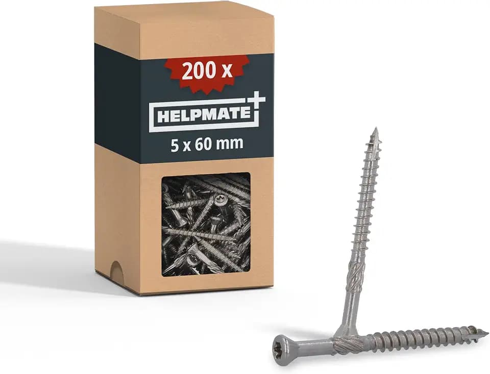 HELPMATE – Terrassenschrauben 5x60 mm Edelstahl A2 + 1 T25 Bit – 200 Stück