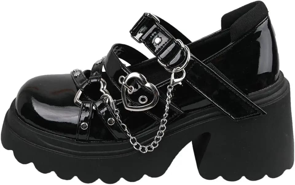 Parisuit Womens Goth Platform Mary Janes Shoes Chunky Heel Pumps