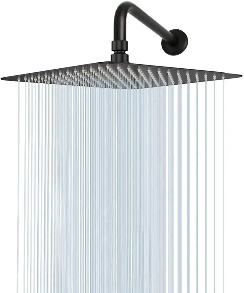 NearMoon Square Rain Shower Head With Extension Arm, Large Stainless Steel Rainfall Shower-Waterfall Full Body Coverage (12 Inch, Matte Black)