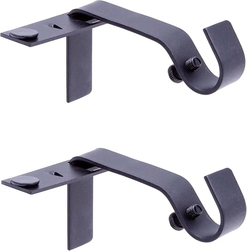 Kenney Fast Fit 5/8" No Measure Curtain Rod Brackets, Matte Black