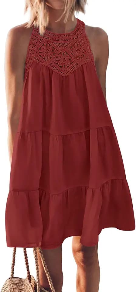 BTFBM Boho Sleeveless Halter Neck Sundresses for Women
