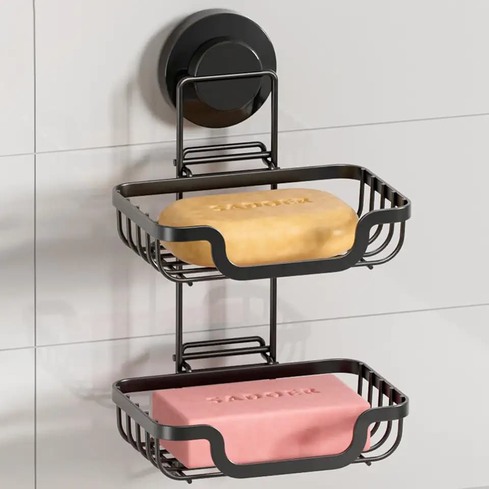 LEVERLOC Bar Soap Holder with Hooks, Suction Cup Soap Dish Stainless Steel