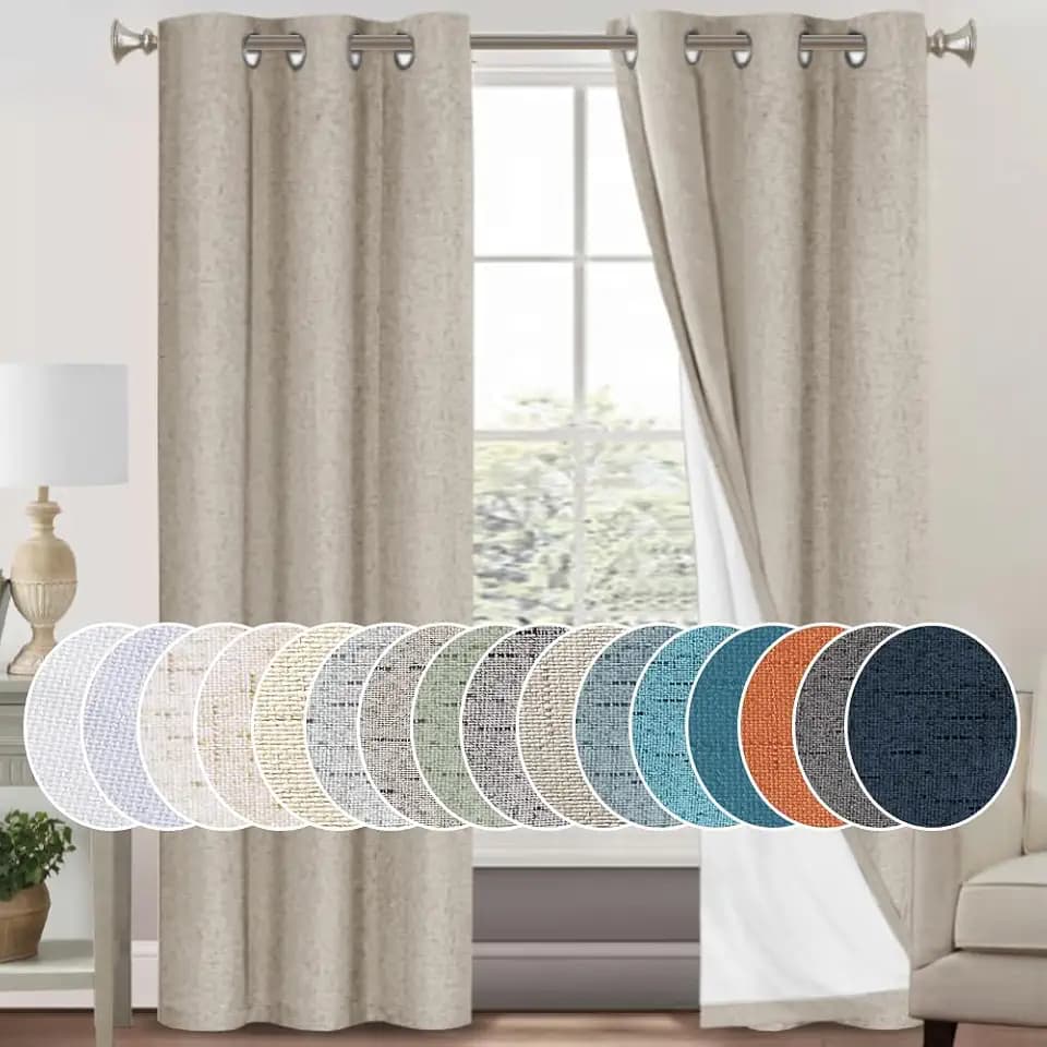 PrinceDeco 100% Blackout Curtains for Bedroom 84 Inches Long Linen Blackout Thermal Drapes Privacy Protection Room Darkening Window Curtain with White Liner, 2 Panels Set, W42 X L84,Stone