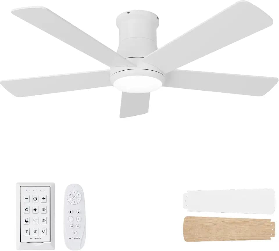 42 Inch Low Profile Ceiling Fans with Lights and Remote, White