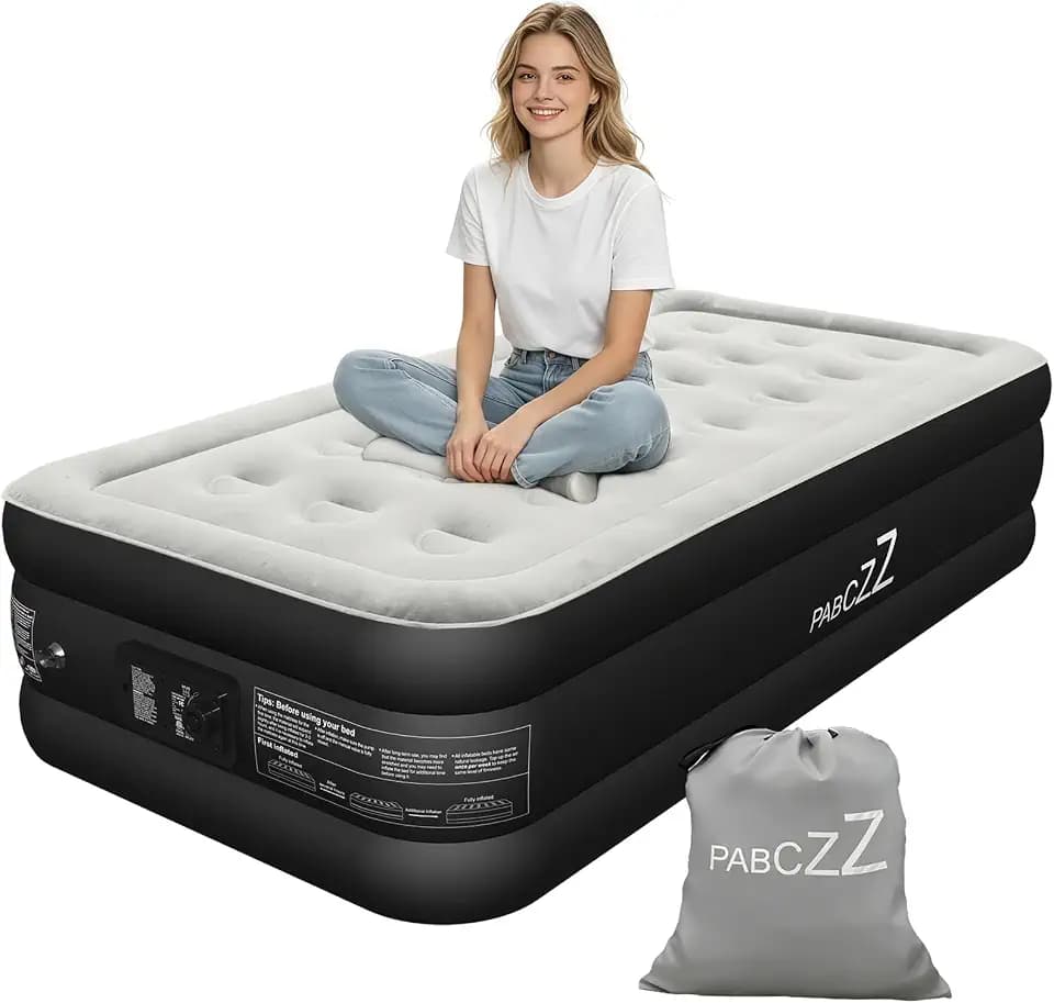Air Mattress Twin with Built-in Pump,18" Height,Up to 500 lbs Black