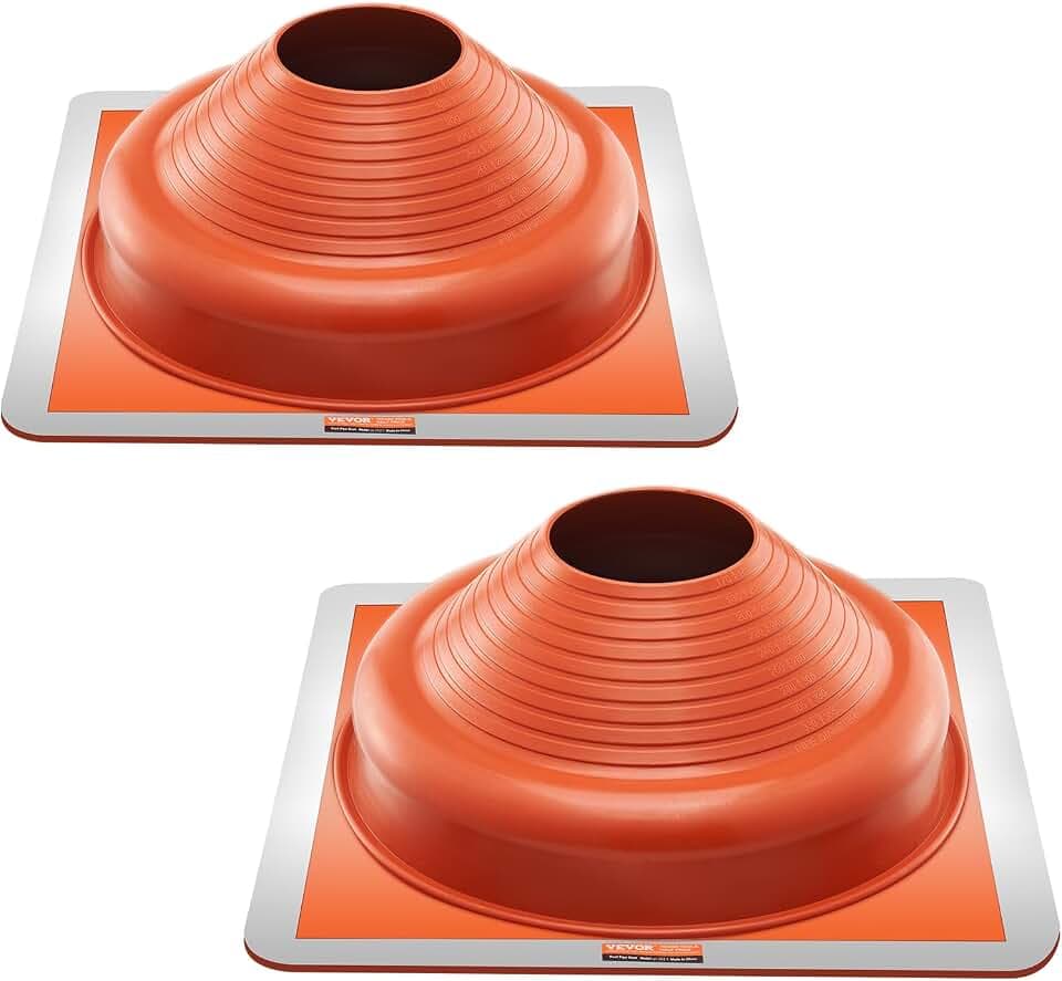 VEVOR 2 PCs Roof Pipe Flashing Boots, Fit Pipe OD 6-1/4" - 11-3/4", Flexible Silicone Roofing Jack Pipe Flashing, High Temp -101℉ - 437℉, Square Metal Base, for Chimney, Wood Stove & Outdoor Vent Pipe