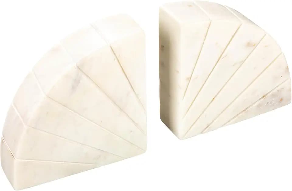 Creative Co-Op Modern Arched Semicircle Marble Bookends with Carved Detail, Set of 2, White