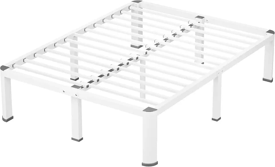 VIPSHOW 14 Inch White Queen Heavy Duty 3500lbs Bed Frame with Round-Corner