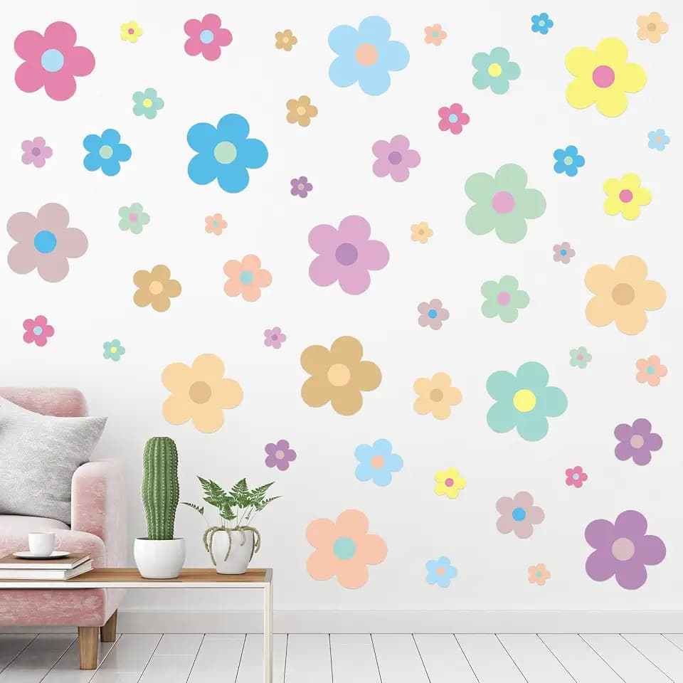Taobary 288 Pcs Flower Wall Stickers, 9.1 x 11.4 Inch, Light Color