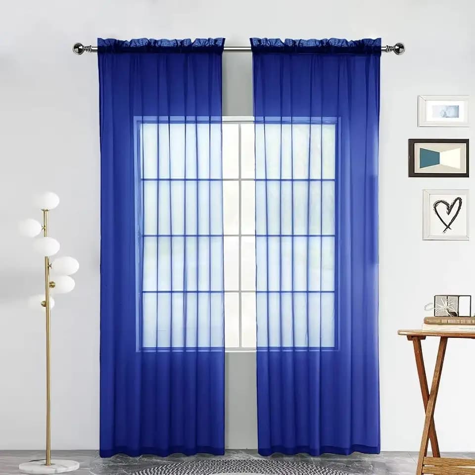 SpaceDresser Sheer Voile Window Treatment Rod Pocket Curtain Panels for Kitchen Bedroom Living Room Drapes Sunlight Filtering Privacy Semi Home Decor Assorted Colors Sizes (Sapphire, 52 W x 108 L)