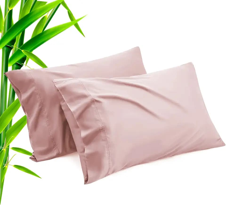 TELUS Pink Pillow Cases Standard Size 2 Pack, Bamboo Rayon Cooling Pillowcases with Envelope Closure, Cool Breathable Pillow Cover for Hot Sleepers & Night Sweats, 20x26 inch