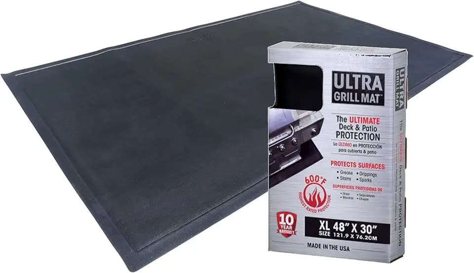 Diversitech Outdoor Gas Grill BBQ & Fire Pit Mat 48" x 30" - Protects Decks & Patios - 10 Year Warranty, Black