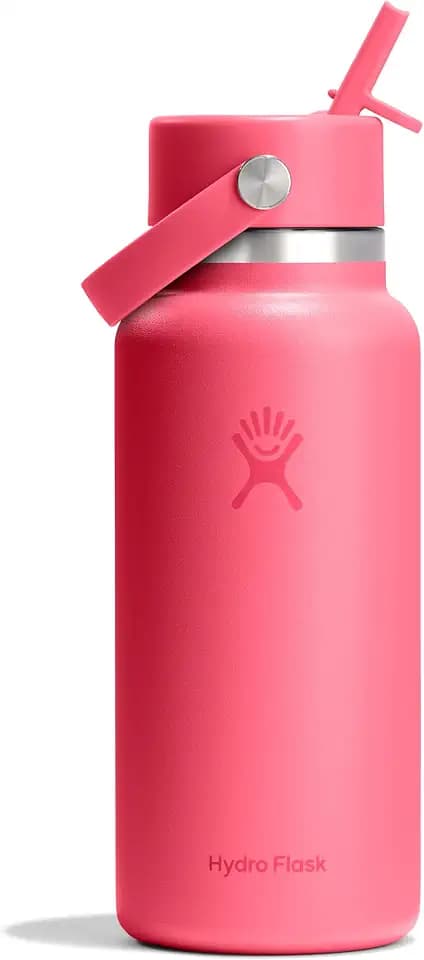 Hydro Flask Water Bottle - Insulated Stainless Steel - Wide Mouth Flex Straw Lid, Non Spill, Leakproof and Refillable in 32 Oz Popstar Pink