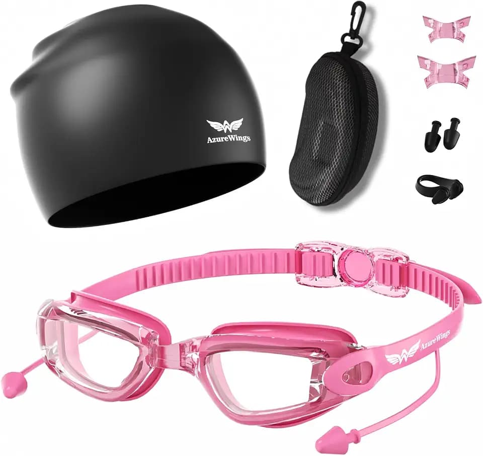 7 in 1 Swim Goggles and Cap for Men Women, Anti-Fog UV Protection, No Leak