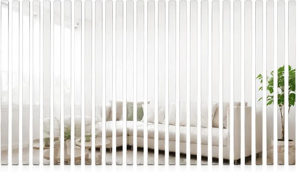 Peel and Stick Mirror Strips, Acrylic Wall Stickers, 30-Pack, Silver