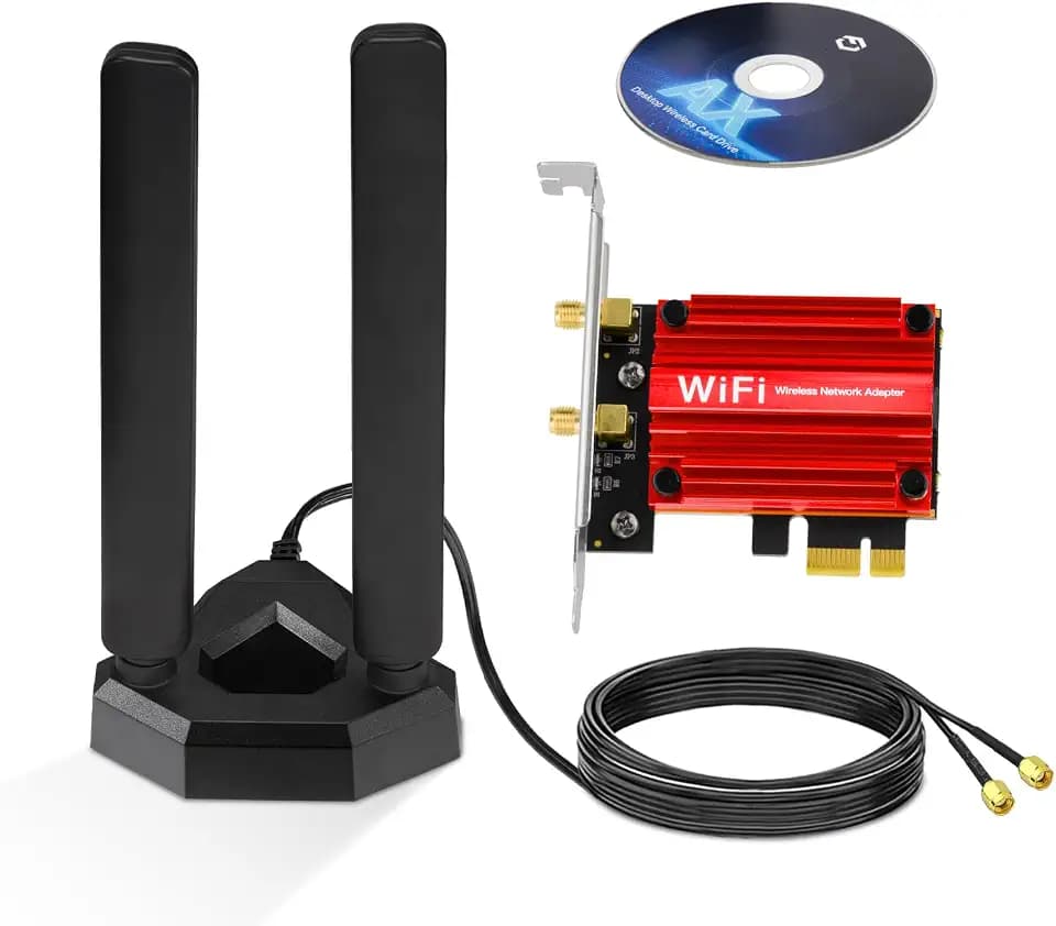 Eightwood WLAN Karte WiFi 6E Intel AX210 Bluetooth 5.3 WLAN Netzwerkkarte WLAN PCI-E Karte 6G/5G/2.4G Tri Band WiFi 6E Karte 5374 mbit/s mit Wi-Fi 6E Antenne + CD für PC Windows 11/10 (64 bit) Laptop