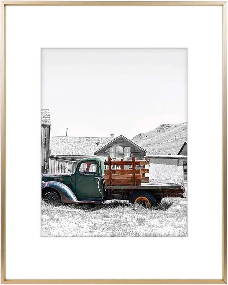Golden State Art 16x20 Gold Aluminum Frame, Real Glass, Mat Fits 11x14