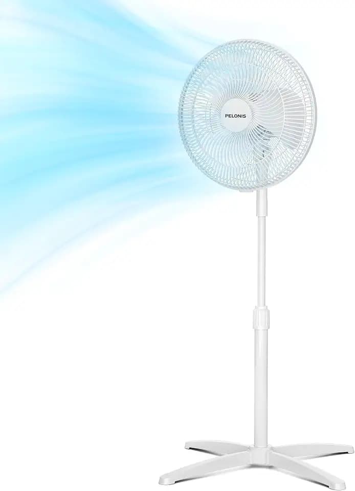 PELONIS 16" Adjustable Oscillating Pedestal Fan for Bedroom, White