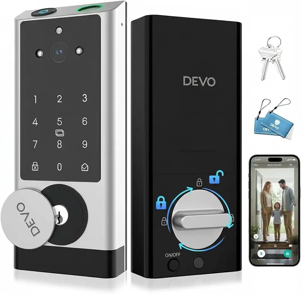 DEVO G1 6-in-1 Smart Deadbolt with Camera, Doorbell & Wi-Fi, App Control