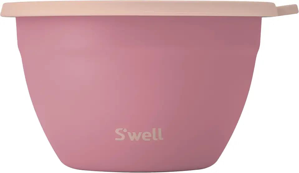 S'well Stainless Steel Salad Bowl Kit 64oz, Dusty Pink, Comes with 2oz Mini Canister and Removable Tray for Organization, Leakproof, Easy to Clean, Dishwasher Safe