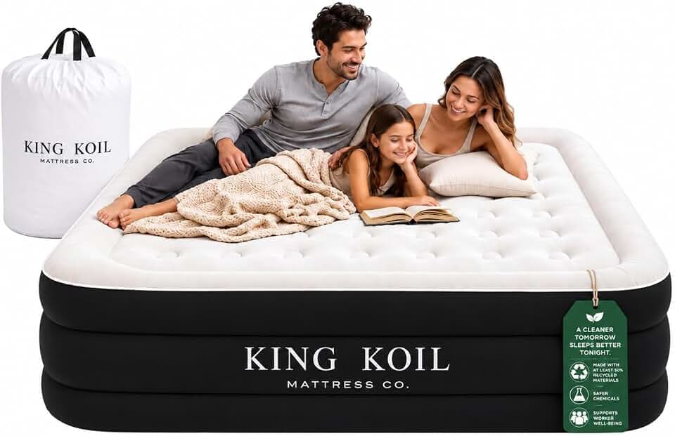 King Koil Air Mattress Queen with Built-in Pump, Raised Inflatable Airbed
