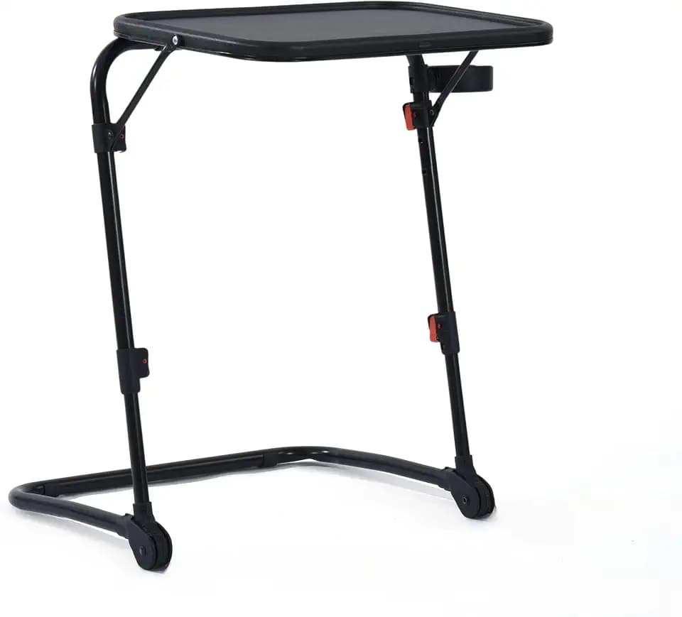 MEUBLE Cosy Klappbarer Beistelltisch Höhenverstellbar, Sofatisch mit Neigbarer Tischplatte, Getränkehalter, Kleiner Couchtisch ohne Montage für Sofa, Bett, Wohnzimmer, Schwarz