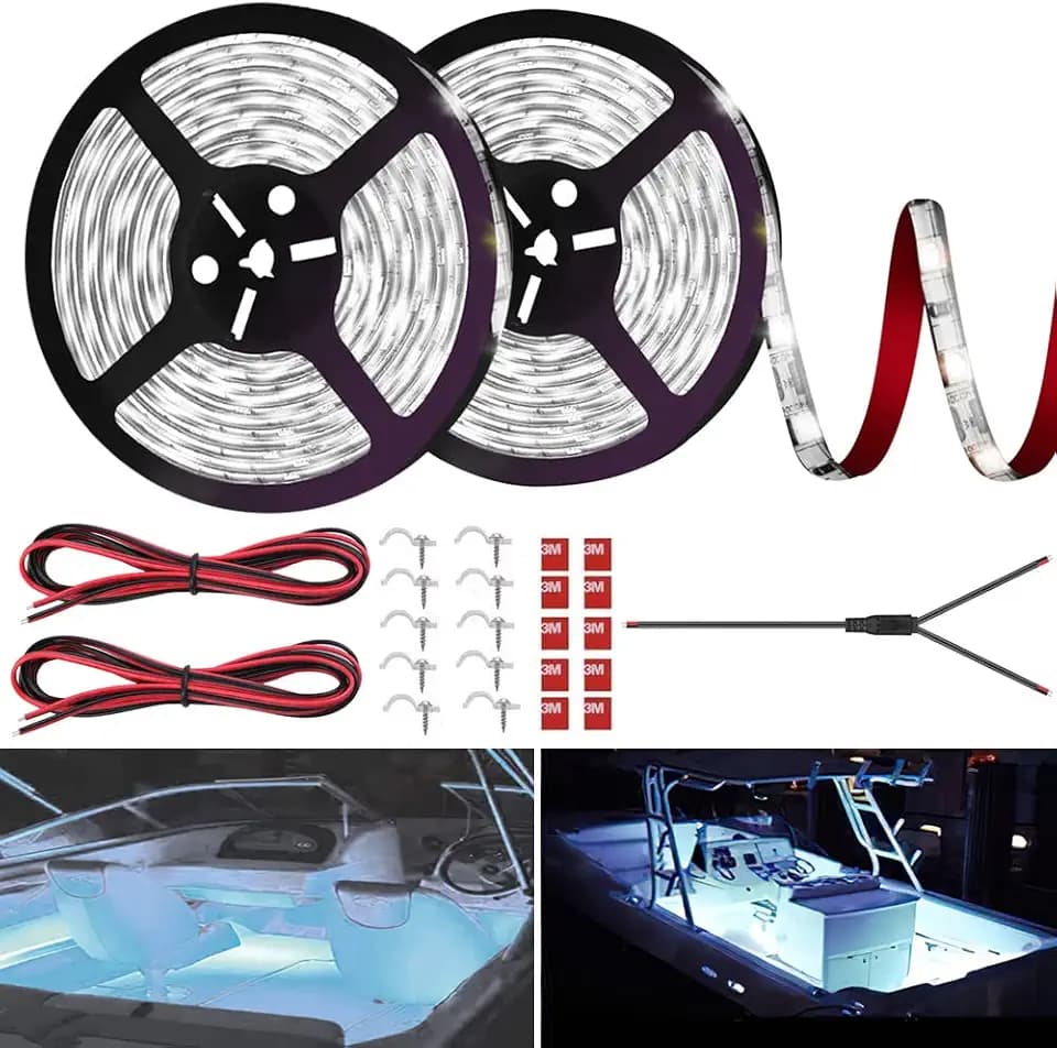 LED Boat Strip Lights, 32.8FT White Marine Pontoon Led Lights, Waterproof