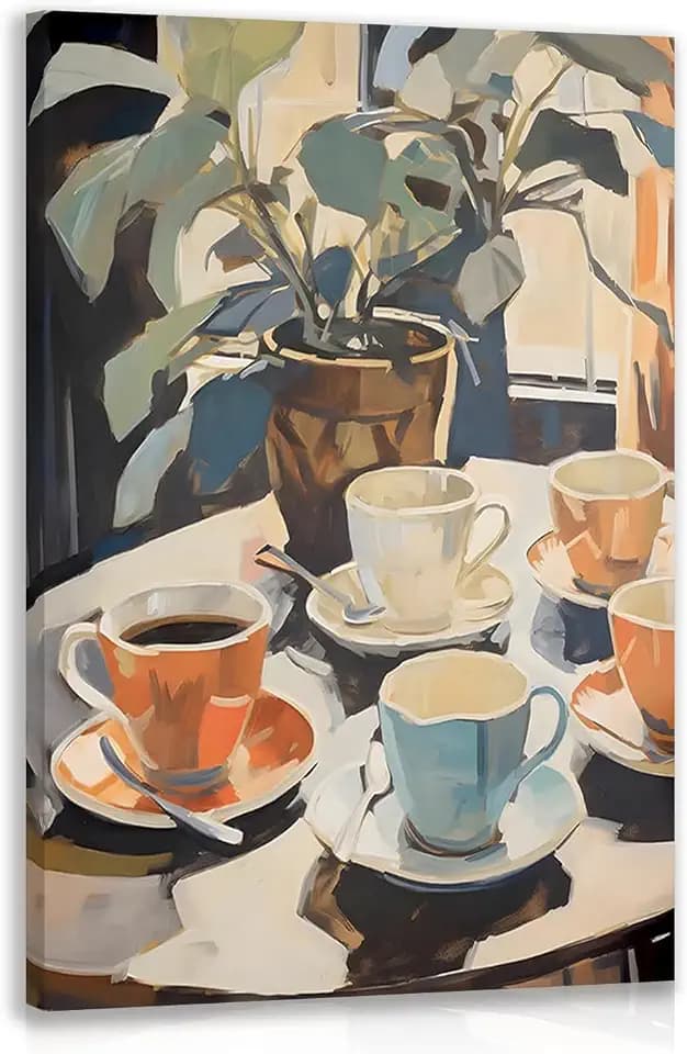 GELDSTEI Wrapped Canvas Retro Plant Coffee Wall Art for Cafe Decor 12x16 in