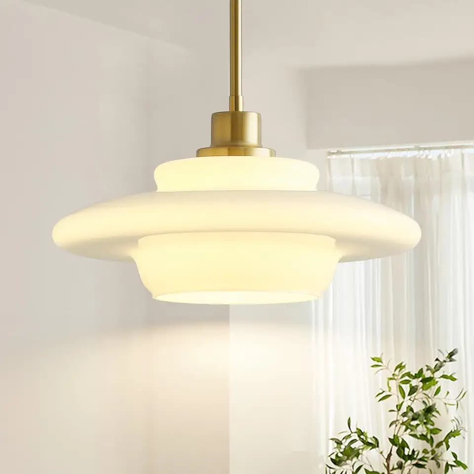 Mid Century Modern Pendant Light Fixtures,Gold Milk Glass Pendant Lights Kitchen Island with White Glass Shade Pendant Lighting for Dining Room Bedroom
