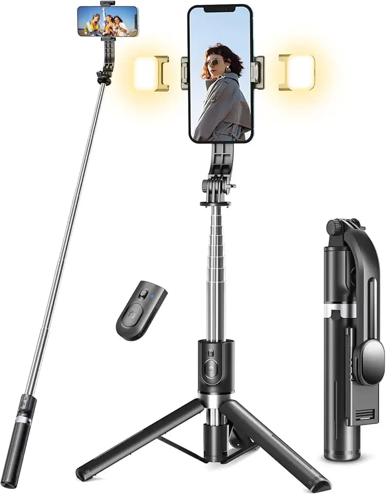 Selfie Stick Stativ mit 2 Fülllicht mit Abnehmbarer Fernbedienung